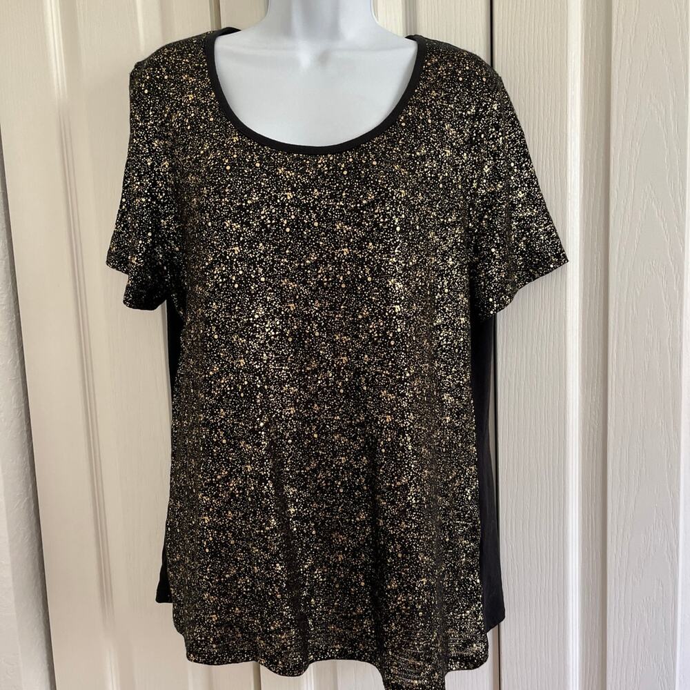 JACLYN SMITH Women’s Short Sleeve Sparkly T-Shirt XXL Black w/gold Vintage
